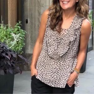 CAbi #3612 Cheeta Print Flutter Ruffle Blouse